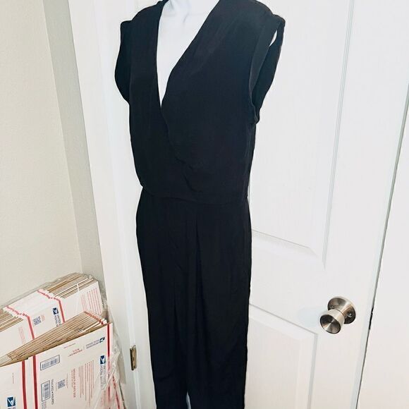 Venus Faux Wrap Jumpsuit Full Length Pants Pockets Black 10 - Picture 4 of 9